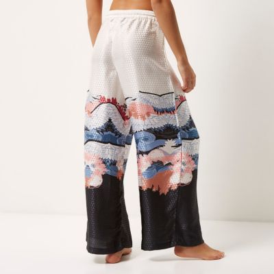 Cream oriental print palazzo pyjama trousers